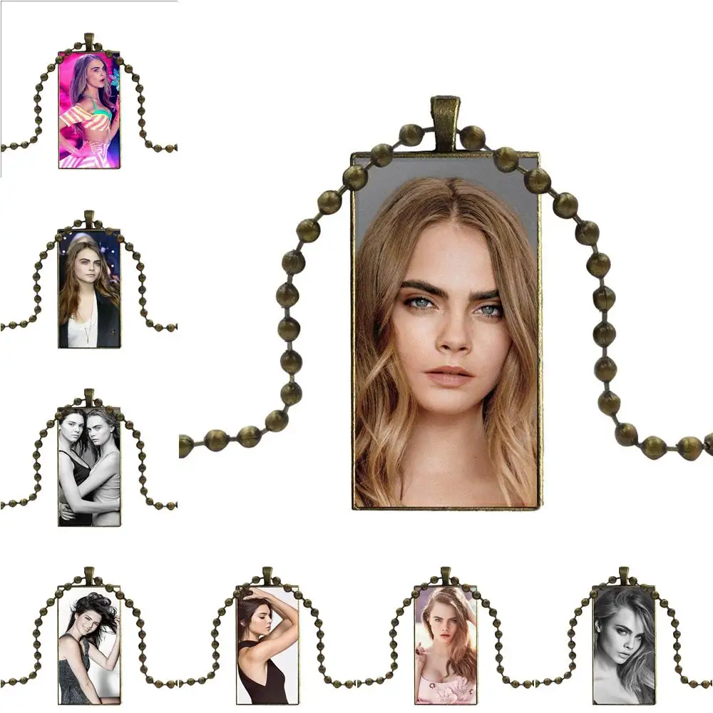 Kendall Jenner Cara Delevingne For Unisex Vintage Jewelry Bronze Color Glass Cabochon Choker Pendant Long Rectangle Necklace | Украшения и