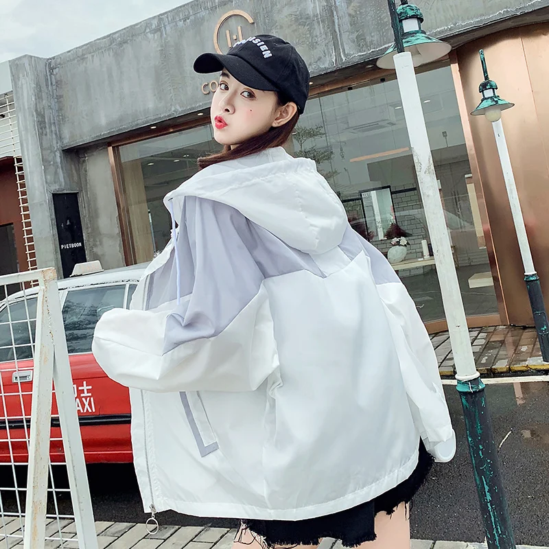 #5606 Summer Sunscreen Jacket Spliced Color Harajuku Jacket With Hood For Women Thin Loose Outerwear Plus Size Windbreaker Coat 
#5606 Summer Sunscreen Jacket Spliced Color Harajuku Jacket With Hood For Women Thin Loose Outerwear Plus Size Windbreaker Coat