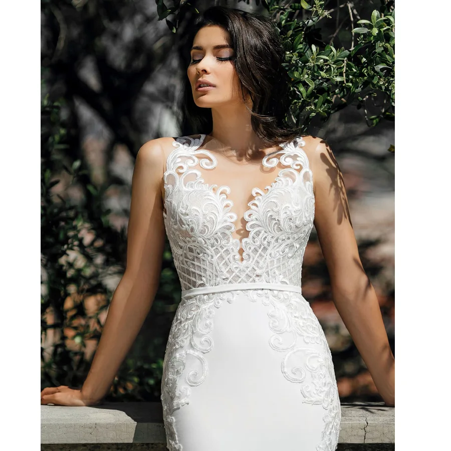 Weilinsha Sexy Long Mermaid Wedding Dresses O-NECK Sleeveless Applique Vestidos De Novia Bridal Gowns Back Zipper with Buttons
Weilinsha Sexy Long Mermaid Wedding Dresses O-NECK Sleeveless Applique Vestidos De Novia Bridal Gowns Back Zipper with Buttons