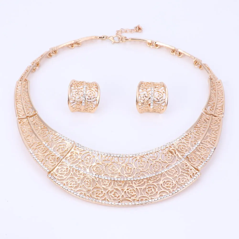 Новинка модное золотистое свадебное ожерелье и серьги с кристаллами ювелирный