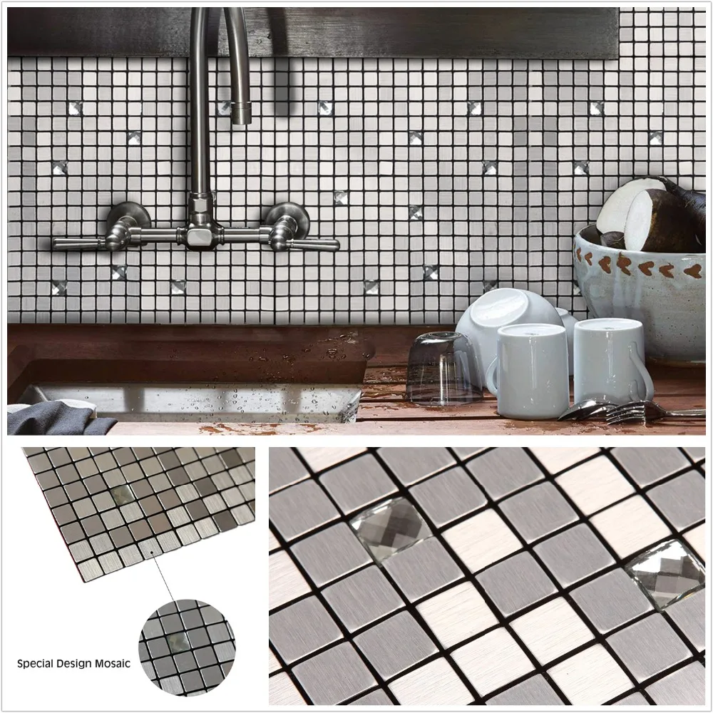 4 Pack Silver 3D Glass Mixed Self-adhesive Aluminum Metal Mosaic for Bathroom Shower Tiles Kitchen Backsplash Tiles Dropshipping
4 Pack Silver 3D Glass Mixed Self-adhesive Aluminum Metal Mosaic for Bathroom Shower Tiles Kitchen Backsplash Tiles Dropshipping