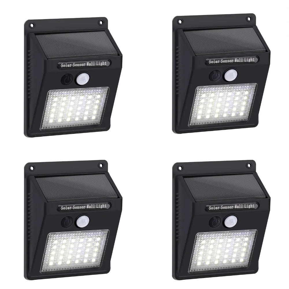 

30 LEDs Solar Power PIR Motion Sensor Wall Light Outdoor Waterproof Energy Saving Street Yard Path Home Garden Lamp 4 PACK