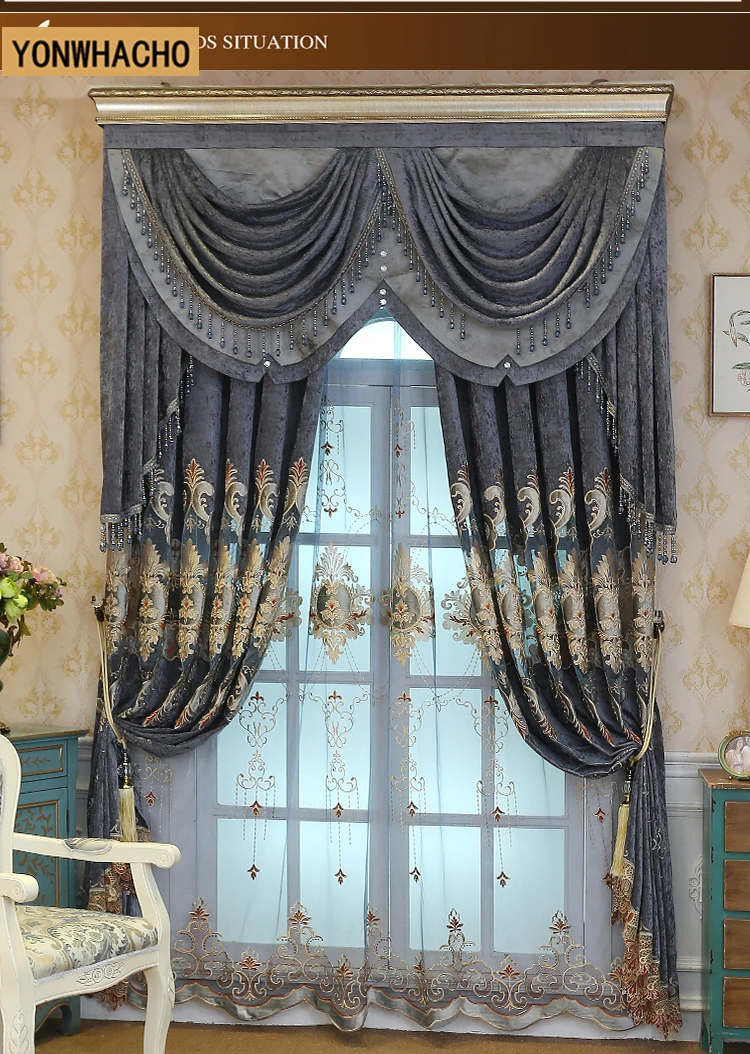 Custom curtains Luxury European living room bedroom high-class embroidery simple blue cloth blackout curtain tulle valance N544
Custom curtains Luxury European living room bedroom high-class embroidery simple blue cloth blackout curtain tulle valance N544