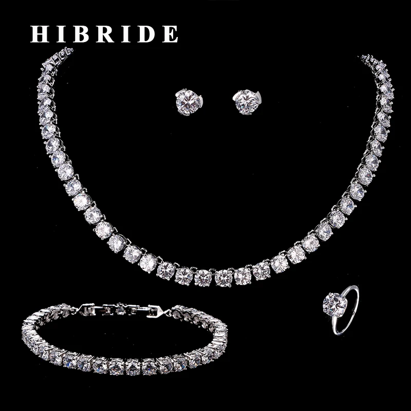 HIBRIDE Clear Round Crystal CZ Stone Around Necklace/Ring/Bracelet/Earring Sets Women Wedding Bridal Jewelry Set N-208
HIBRIDE Clear Round Crystal CZ Stone Around Necklace/Ring/Bracelet/Earring Sets Women Wedding Bridal Jewelry Set N-208
