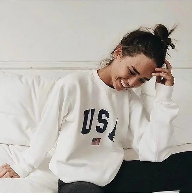 womens sweatshirts new spring letter usa print hoodies fashion long sleeve hooded pullover hoodies XL
