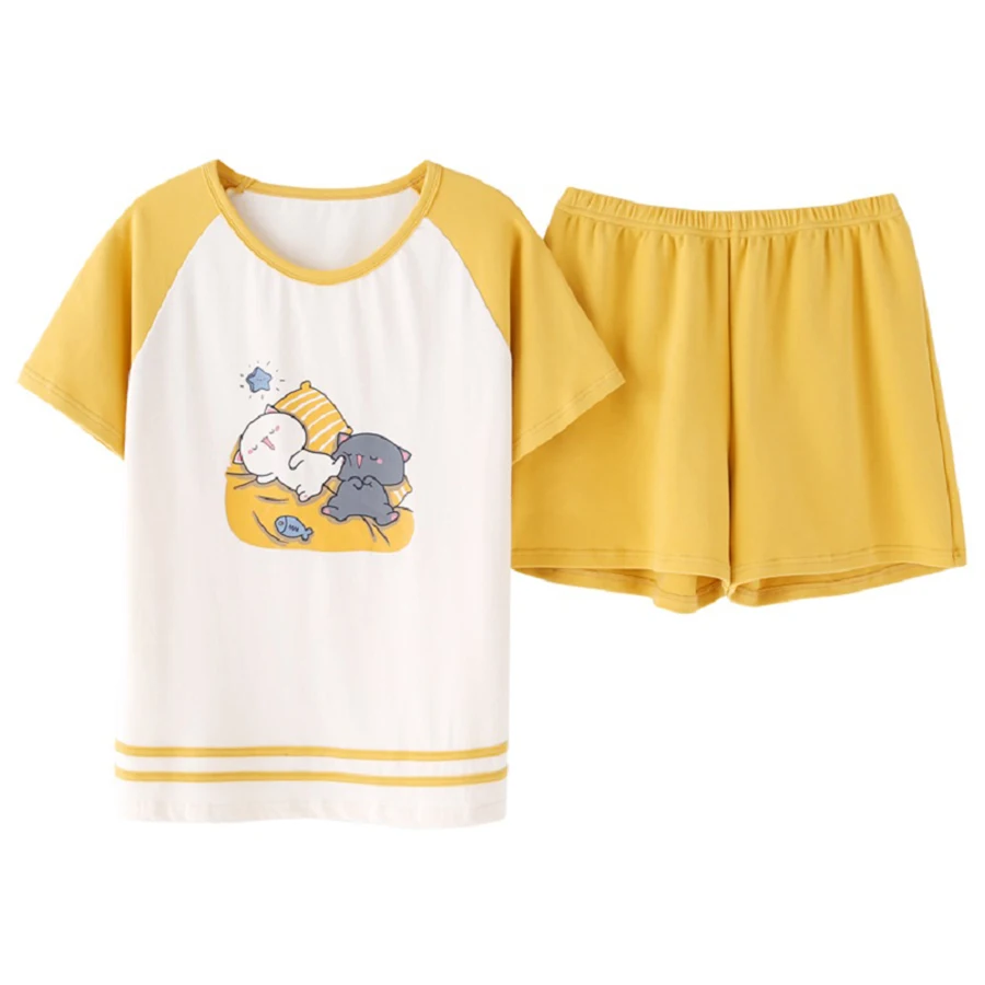 Summer Cute Cat 4 Colors Pajamas Sets Women Casual Cotton Short Tops Pants Pijama Big Size Soft Sleepwear Nightgown Mujer
Summer Cute Cat 4 Colors Pajamas Sets Women Casual Cotton Short Tops Pants Pijama Big Size Soft Sleepwear Nightgown Mujer