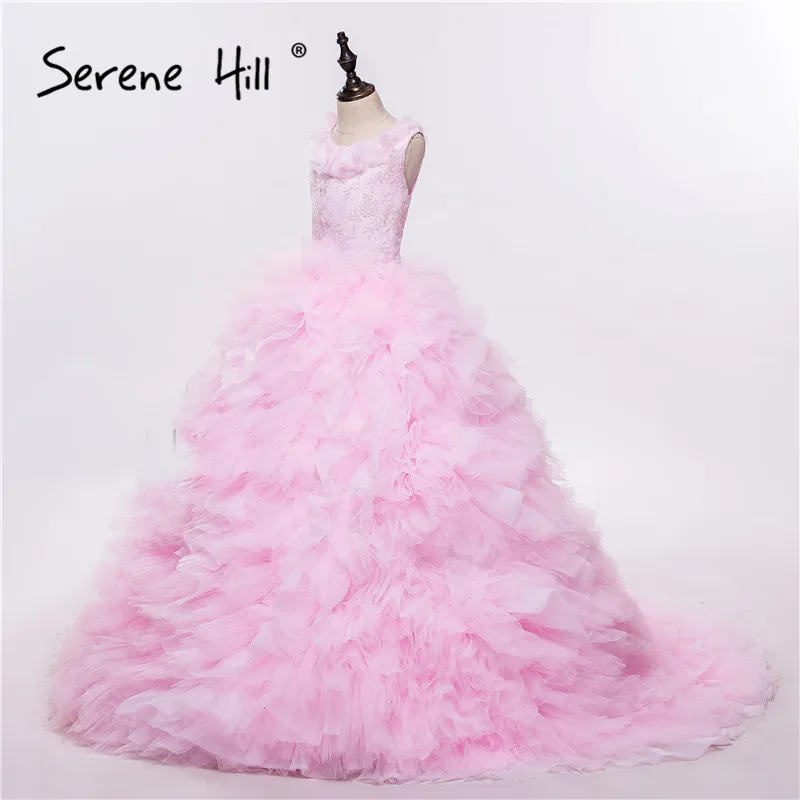 Платье для девочек розовое Пышное Бальное платье с оборками и цветочным рисунком