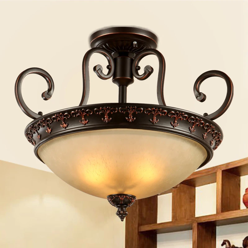 American country resin iron LED ceiling lamp European retro glass E27*3 bedroom engraving decorative lighting
American country resin iron LED ceiling lamp European retro glass E27*3 bedroom engraving decorative lighting