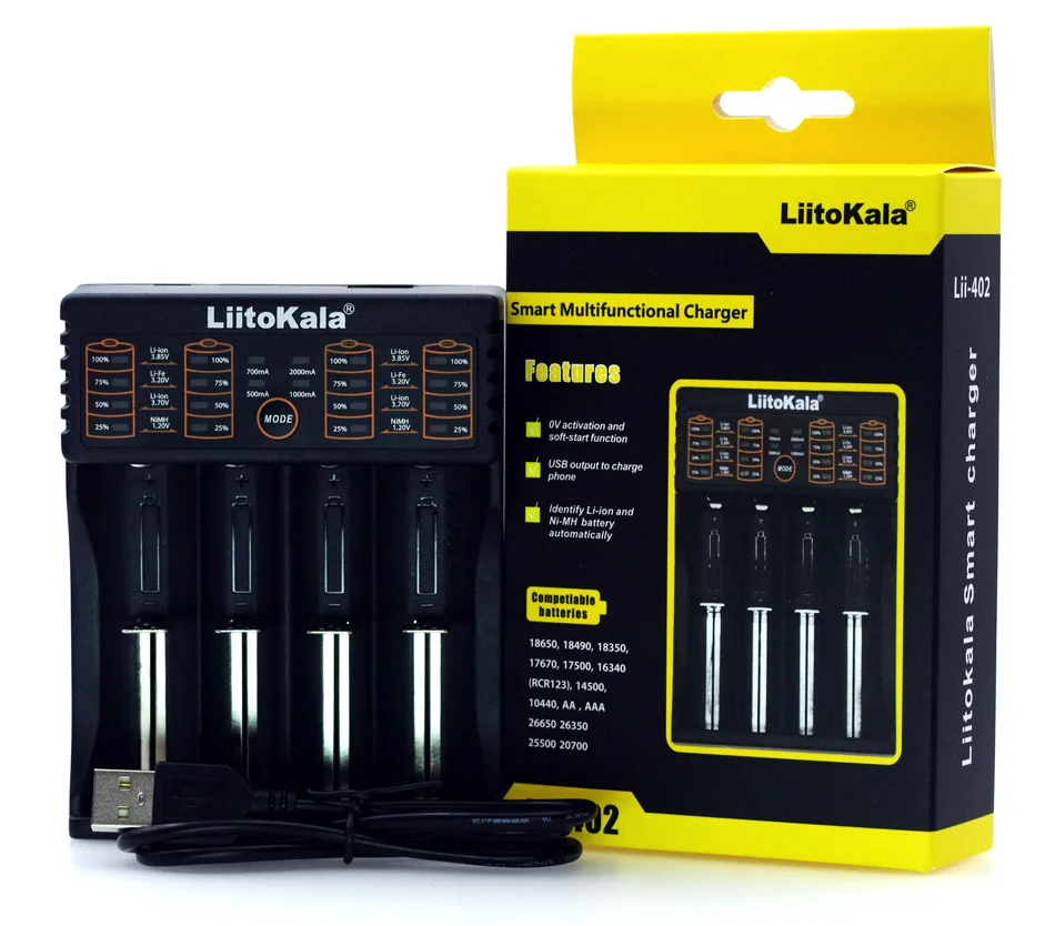 Зарядное устройство Liitokala Lii-402, Зарядка 18650 3,7 V 3,2 V 3,85 V 26650 14500 21700 NiMH литиевая батарея
Зарядное устройство Liitokala Lii-402, Зарядка 18650 3,7 V 3,2 V 3,85 V 26650 14500 21700 NiMH литиевая батарея