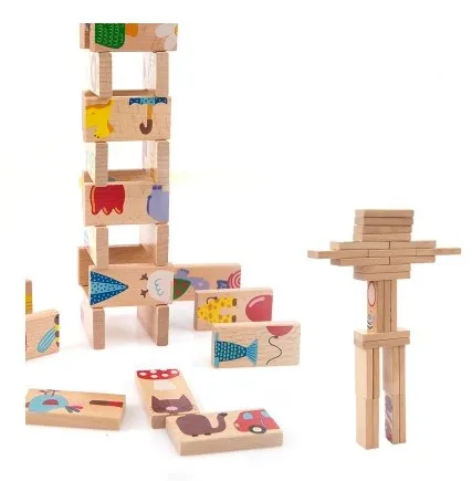 Развивающая игрушка деревянное домино игра строительный блок для детей