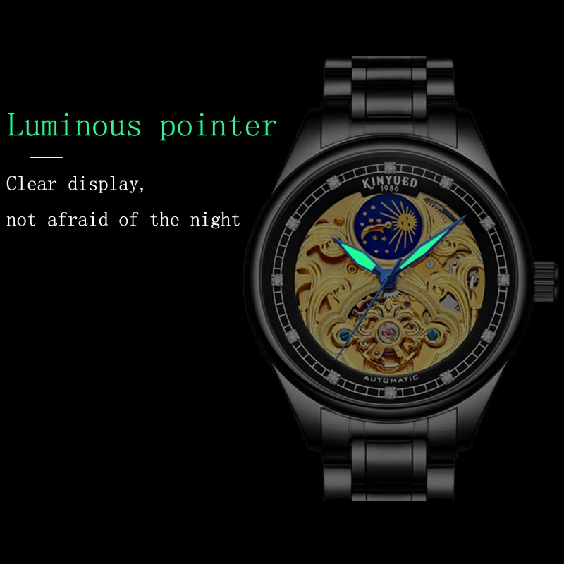 KINYUED Luxury Waterproof Automatic Men Mechanical Watch Moon Phase Luminous Self-Winding Man Casual stainless steel Wristwatch
KINYUED Luxury Waterproof Automatic Men Mechanical Watch Moon Phase Luminous Self-Winding Man Casual stainless steel Wristwatch