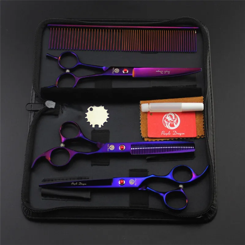 Purple Drag Plated Color Professional 7 inch Dog Pet Grooming Scissors Pets Shears Set Cutting+Curved+Thinning+Steel Comb+Case
Purple Drag Plated Color Professional 7 inch Dog Pet Grooming Scissors Pets Shears Set Cutting+Curved+Thinning+Steel Comb+Case