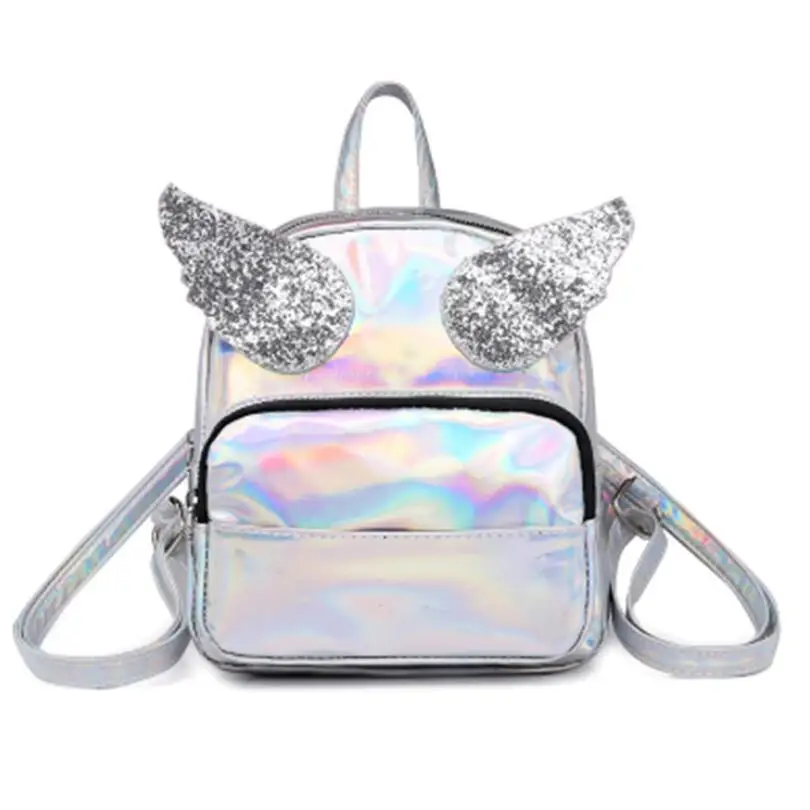 Casual laser hologram backpacks fashion angle wings sequins daypacks school shoulder bag for teenager girls pu leather mochilas | Багаж и