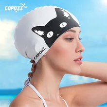 COPOZZ Waterproof Silicone Swimming Cap Long Hair Professional Women Swim Hat Ear Protection Water Sports Swimming Pool Cap