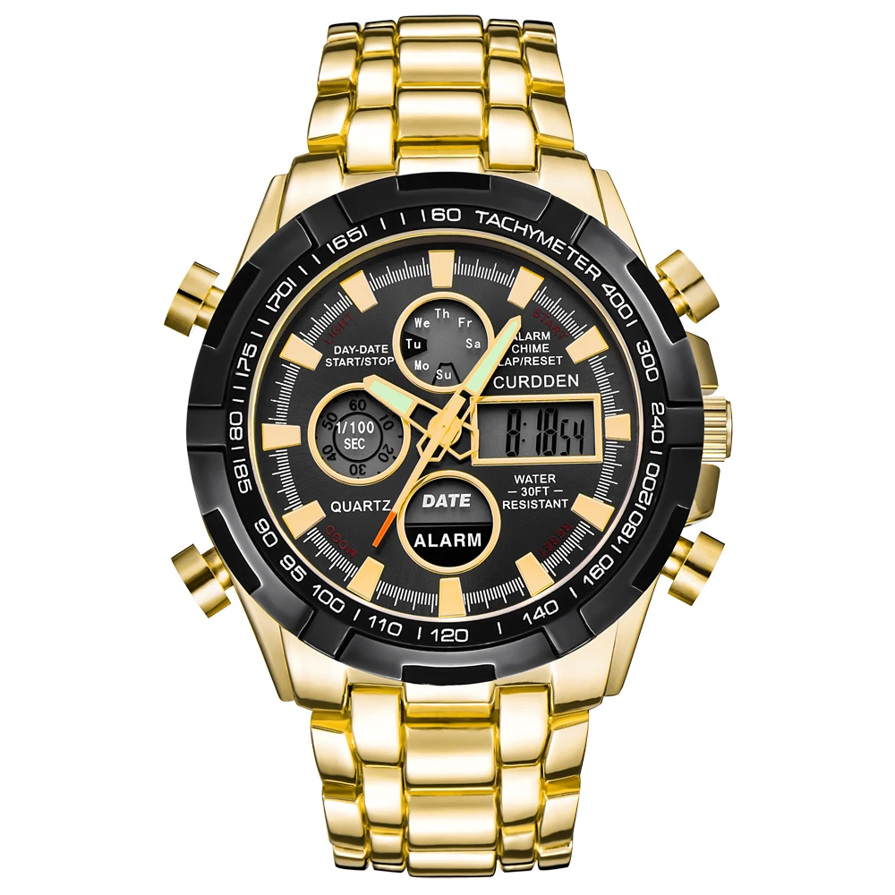 Gold Watch CURDDEN Chronograph Business Watch Full Steel Dual Time Analog Digital Watches Men Waterproof Watch Relogio Masculno
Gold Watch CURDDEN Chronograph Business Watch Full Steel Dual Time Analog Digital Watches Men Waterproof Watch Relogio Masculno