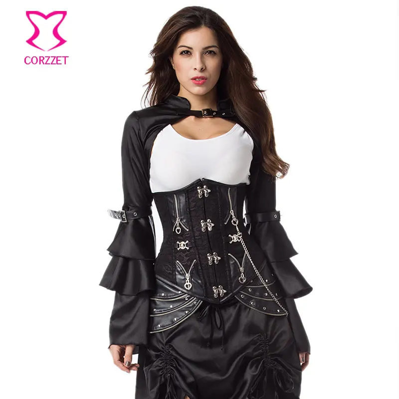 Black Brocade Chain Women Corselet Underbust Steel Boned Corsets And Bustiers Gothic Steampunk Corset Waist Trainer Sexy Korset
Black Brocade Chain Women Corselet Underbust Steel Boned Corsets And Bustiers Gothic Steampunk Corset Waist Trainer Sexy Korset