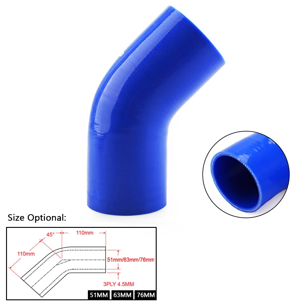 

CNSPEED Universal 2.0" 2.5" 3" /51mm 63mm 76mm 45 Degree Elbow Silicone Hose Couple Hose For GOLF MK3 Ford focus mk1