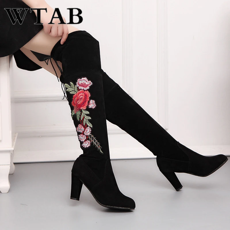 WTAB NEW autumn winter boots women shoes 2018 Plus Size Over-the-Knee high heels boots sexy lace up Flock Embroidery boot mujer
WTAB NEW autumn winter boots women shoes 2018 Plus Size Over-the-Knee high heels boots sexy lace up Flock Embroidery boot mujer