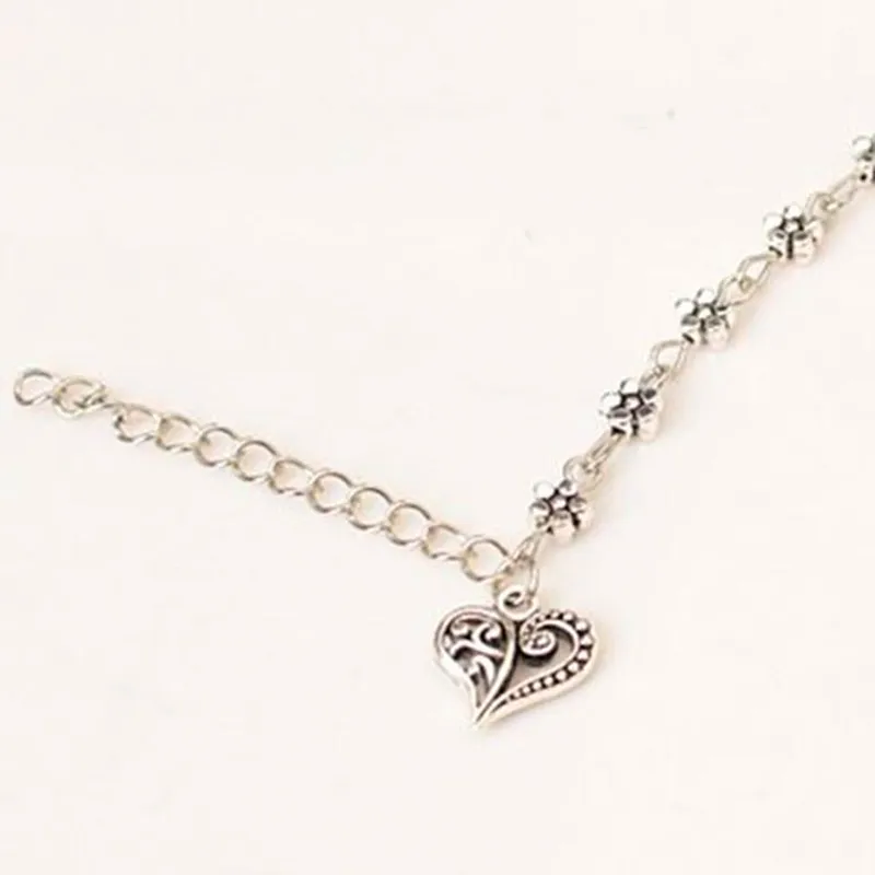 2017 New Fashion Charm Foot Chain Tibetan Silver Hollow Plum Flowers Heart-Shaped Anklet For Women ornaments Personality design | Украшения