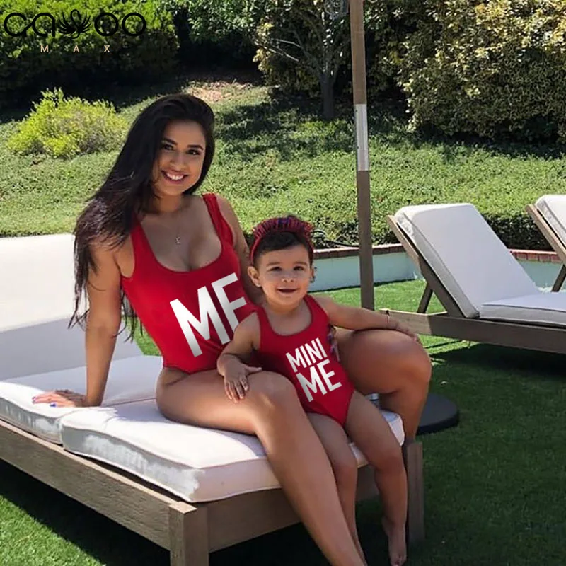 Цельный купальник для мамы и дочки с надписью ME And MINI сексуальный милый летний
