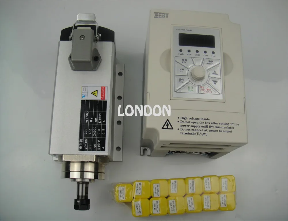CNC spindle kit ER11 800w air cooling spindle motor + 1.5KW inverter+13 pieces ER11 collets
CNC spindle kit ER11 800w air cooling spindle motor + 1.5KW inverter+13 pieces ER11 collets