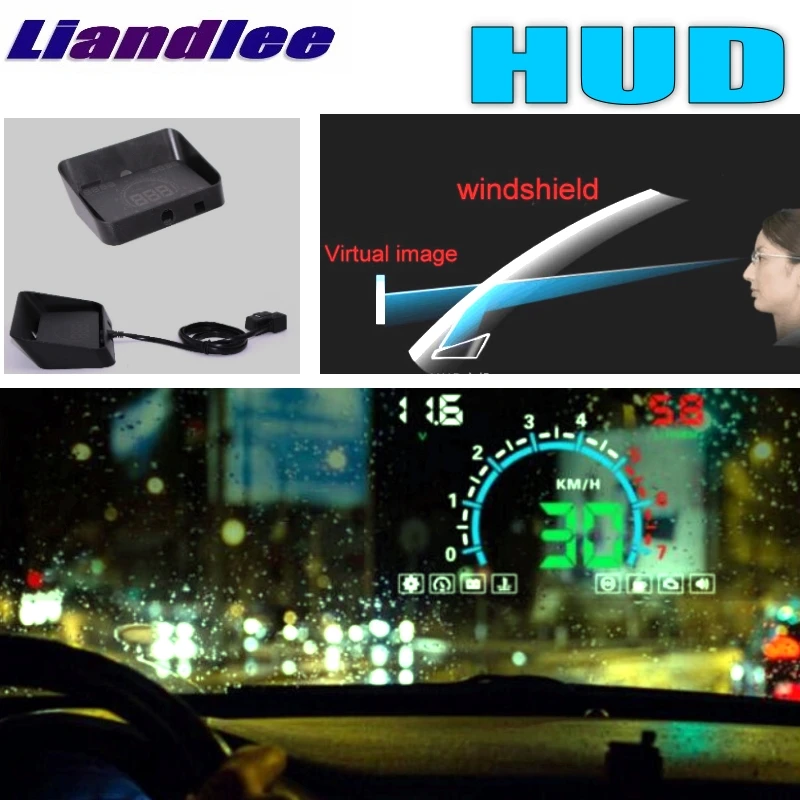 Фото Liandlee HUD для Mitsubishi Galant Grunder 380 GTO Grandis Mirage Спидометр OBD2 Head Up Display большой монитор Racing