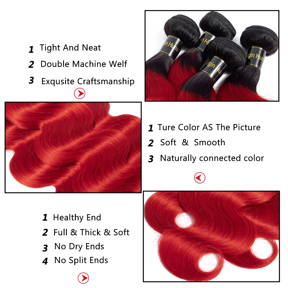 Ombre Bundles With Closure Brazilian Body Wave 3 Bundles Pack With Closure Pre-Colored 1B/Red Ombre Human Hair Weft Weave QT
Ombre Bundles With Closure Brazilian Body Wave 3 Bundles Pack With Closure Pre-Colored 1B/Red Ombre Human Hair Weft Weave QT