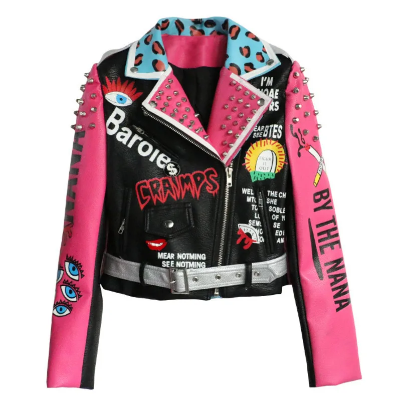 2019 Autumn Rivet Jacket Letter Printing Short Jacket Women PU Leather Jacket Women Pink Leopard PU Jacket
2019 Autumn Rivet Jacket Letter Printing Short Jacket Women PU Leather Jacket Women Pink Leopard PU Jacket