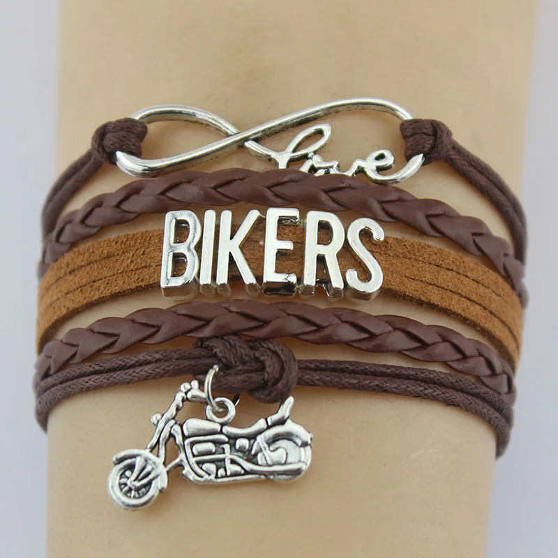 10 шт. посеребренные браслеты Infinity Love Bikers мотоцикла велосипеда мотора шармы