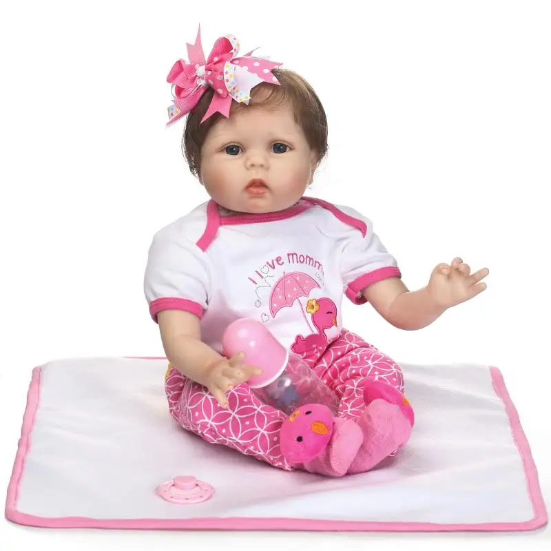 

55cm Reborn Baby Doll Real Silicone Doll soft cotton body rooted hair Kids Toys Girls Bebes De Silicona