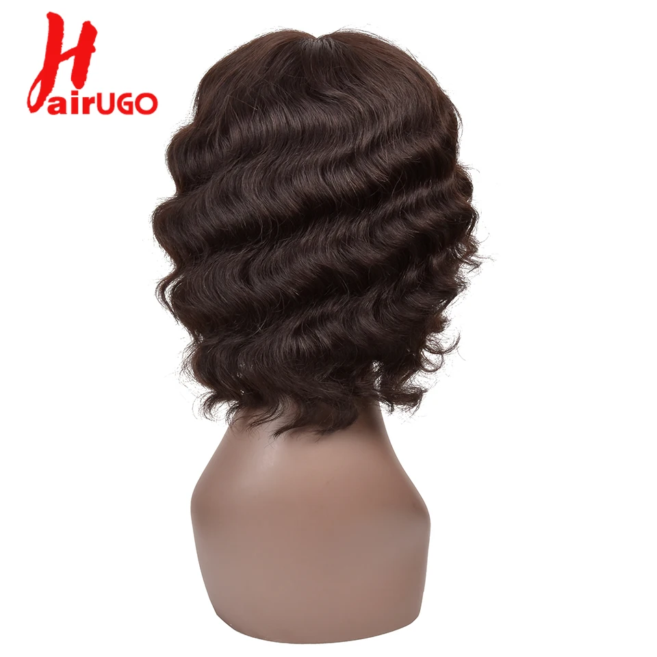HAIRUGO перуанский глубокая волна короткие парики волосы remy синтетические на