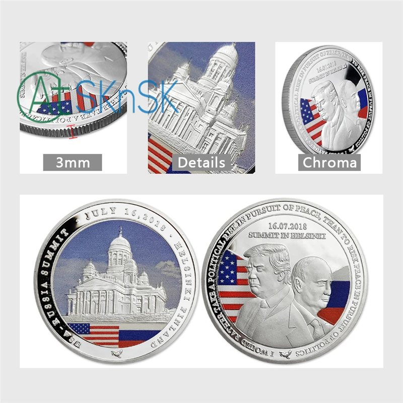 50pcs/lot 2018 Summit Russian USA Presidential Trump Challenge Coin Silver Collectible Coin for Souvenir Gift Free Shipping
50pcs/lot 2018 Summit Russian USA Presidential Trump Challenge Coin Silver Collectible Coin for Souvenir Gift Free Shipping