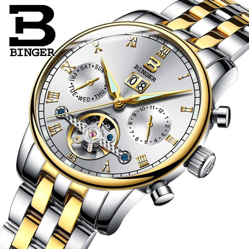 Switzerland BINGER men's watch luxury brand Tourbillon fulll stainless steel water resistant Mechanical Wristwatches B-8604-7
Switzerland BINGER men's watch luxury brand Tourbillon fulll stainless steel water resistant Mechanical Wristwatches B-8604-7
