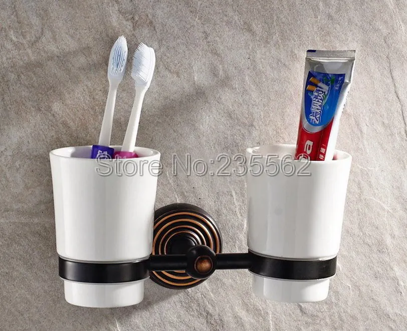 Wall Mounted Bathroom Black Oil Brass Toothbrush Holders Set with Ceramic Cups Lba143
Wall Mounted Bathroom Black Oil Brass Toothbrush Holders Set with Ceramic Cups Lba143