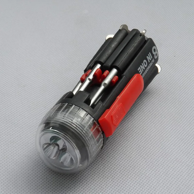 Многофункциональный восемь отвертка LED фонарик 3LED 8-в-1 Утилита инструмент белый