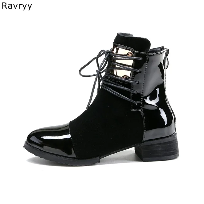 Lace Up Woman's short boots black suede leather patch work women ankle boot round toe low heel autumn fashion female shoes
Lace Up Woman's short boots black suede leather patch work women ankle boot round toe low heel autumn fashion female shoes