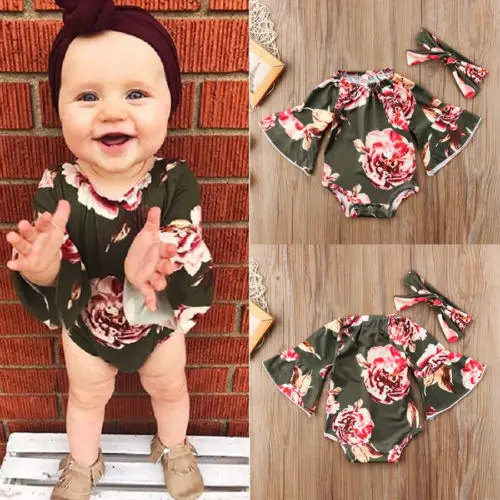 Newborn Kid Baby Girls Clothing Flare Sleeve Flower Romper Cute Jumpsuit Headbands 2pcs Cute Outfit Baby Girl 0-24m
Newborn Kid Baby Girls Clothing Flare Sleeve Flower Romper Cute Jumpsuit Headbands 2pcs Cute Outfit Baby Girl 0-24m