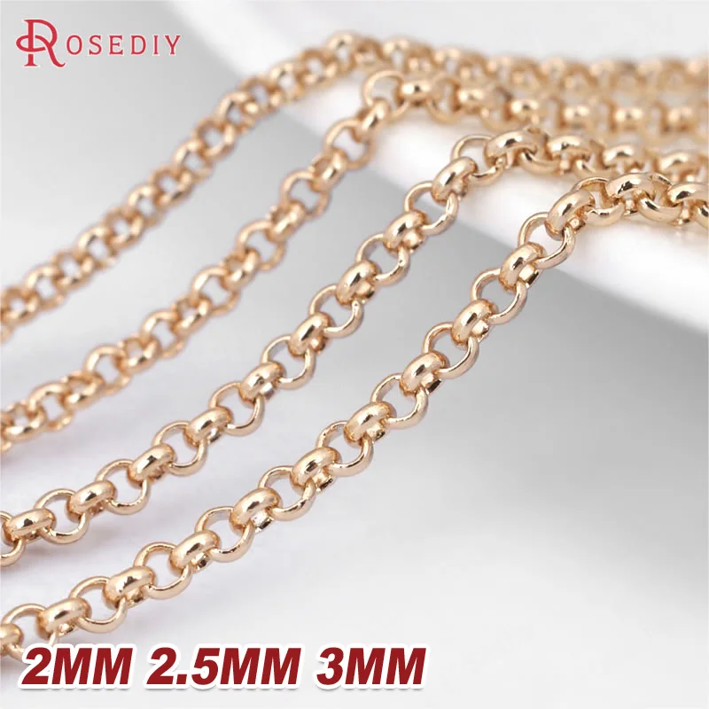 

(B008)2 Meters 2mm 3mm High Quality Champagne Gold Color Brass Round Soldered Link Necklace Chains Jewelry Accessories