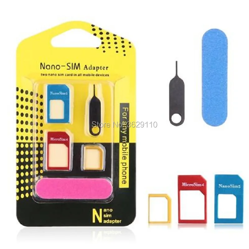 

hopeboth 5 in 1 Nano Sim Card Adapters Regular Micro Sim Standard SIM Card Tools With Colorful For iPhone 4 4S 5 5c 5s 6 6s