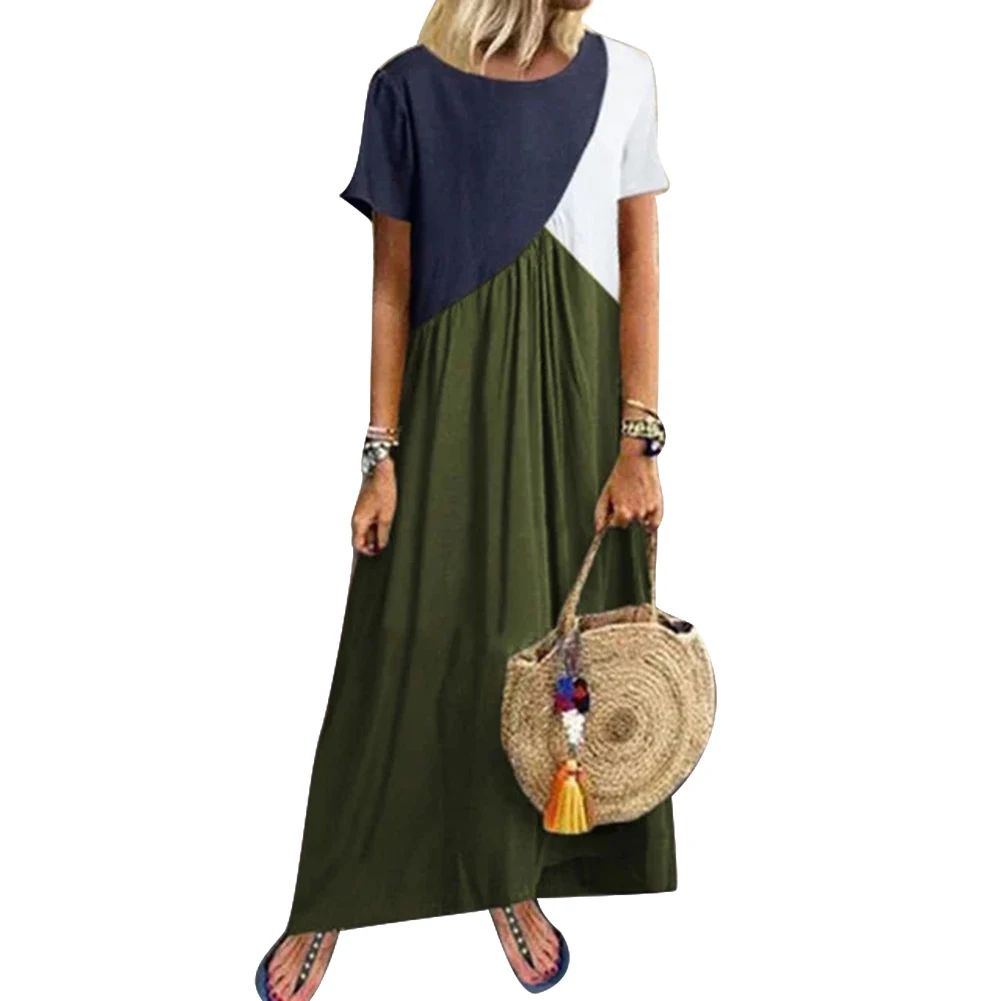 Floor-length dress Round Neck Color Blocking Short Sleeve Travel Loose Women Maxi Dress summer dress floor length Dress 2021
Floor-length dress Round Neck Color Blocking Short Sleeve Travel Loose Women Maxi Dress summer dress floor length Dress 2021