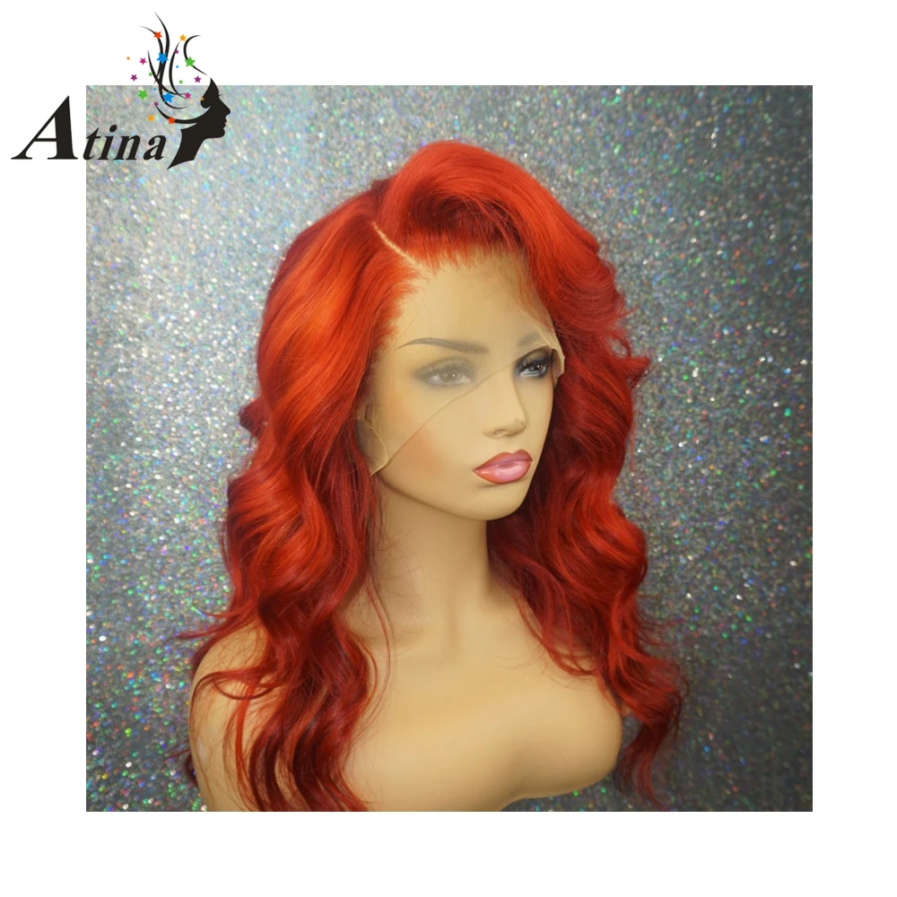 150% Density Wavy Glueless orange Human Hair Wigs Remy Indian Burgundy Women Preplucked and bleach knots lace wigs | Шиньоны и парики