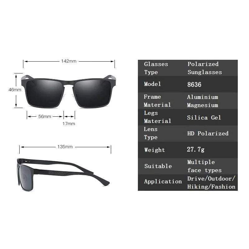 Мужские солнцезащитные очки с поляризацией в оправе из алюминия и магния|Мужские