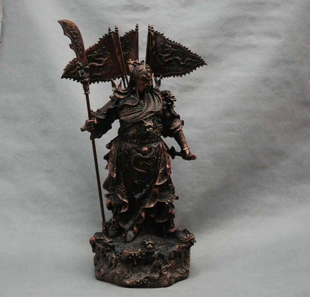 15 дюймов китайская Бронзовая статуэтка Гуань Гонг гуаню дракона|figurine statue|figurines