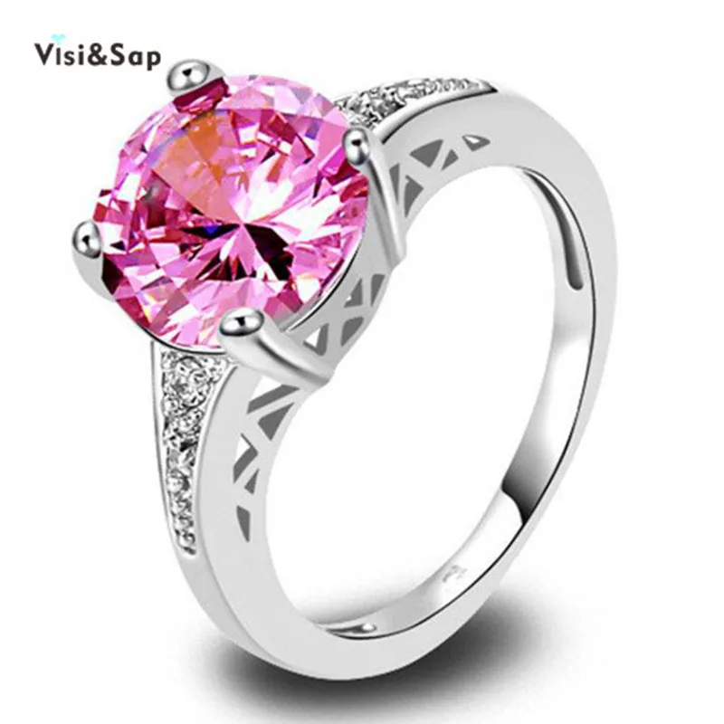 Eleple Cute Pink Round Stone Vintage jewelry Rings for women White Gold color engagementRing wedding gifts For Lovers VSR126 | Украшения и