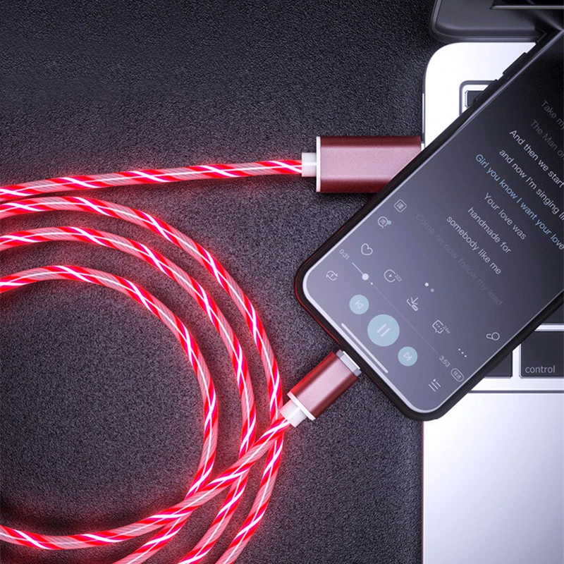 2.4A Flowing Luminous Fast Charging Cable For iPhone XS MAX XR SAMSUNG SONY LG XIAOMI Type-C Micro USB Glowing Charger | Мобильные