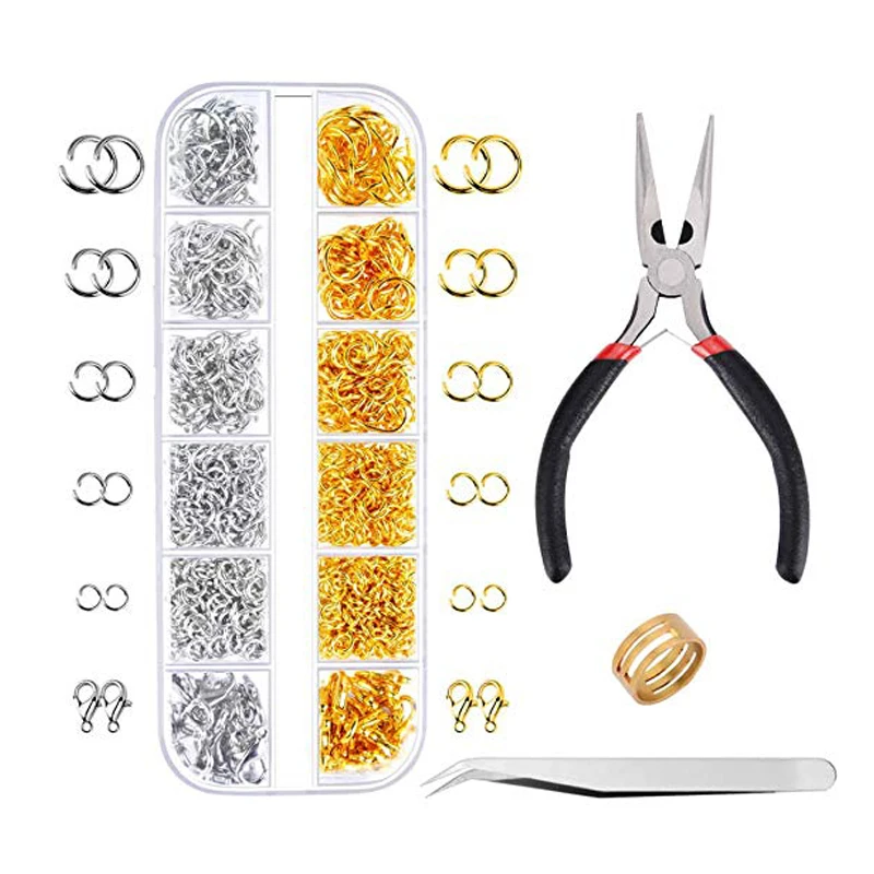 

1200Pcs Open Jump Rings and Lobster Clasps Jewelry Findings Kit with Pliers for Jewelry Making (Silver and Gold) Accessories