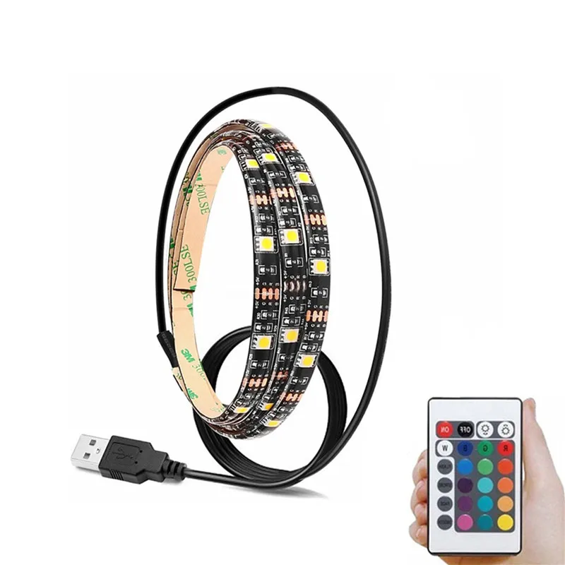 DC5V USB Светодиодная лента 5050 RGB гибкий свет 1 м 2 ТВ фоновое освещение клейкая IP20/IP65