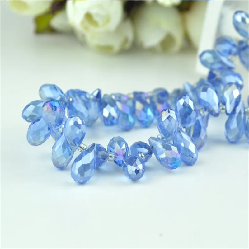

100pcs/lot 6x12mm Light Blue AB Teardrop Beads Faceted Crystal Glass Beads For Jewelry Making Loose Craft Bracelet DIY Beads