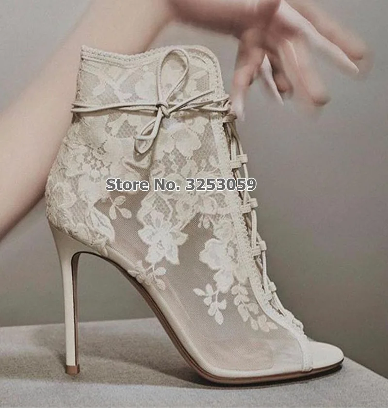 ALMUDENA Women Sexy Mesh Embroidery Flowers Ankle Boots Black Beige Lace Floral Pump Lace-up Stiletto Heels Peep Toe Dress Shoes
ALMUDENA Women Sexy Mesh Embroidery Flowers Ankle Boots Black Beige Lace Floral Pump Lace-up Stiletto Heels Peep Toe Dress Shoes