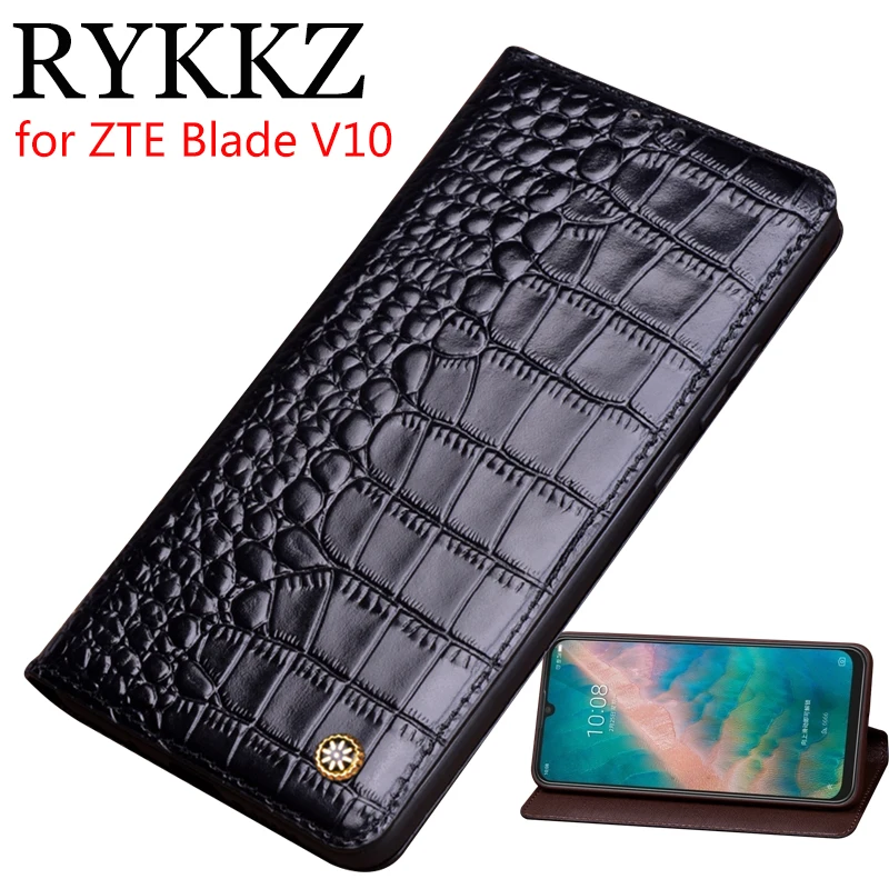Чехол-книжка RYKKZ из натуральной кожи для ZTE Blade V10 Магнитный чехол AXON 10 Pro кожаный